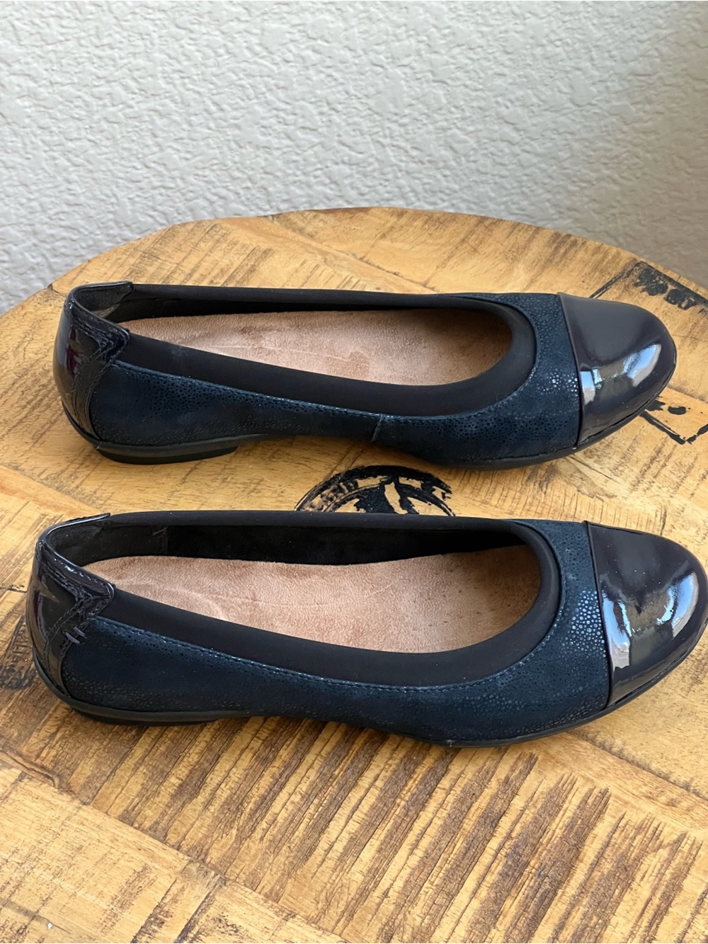 Clarks Unstructured Womens Shoes Navy Blue Nubuck Ballet Flats Neenah Garden 5.5